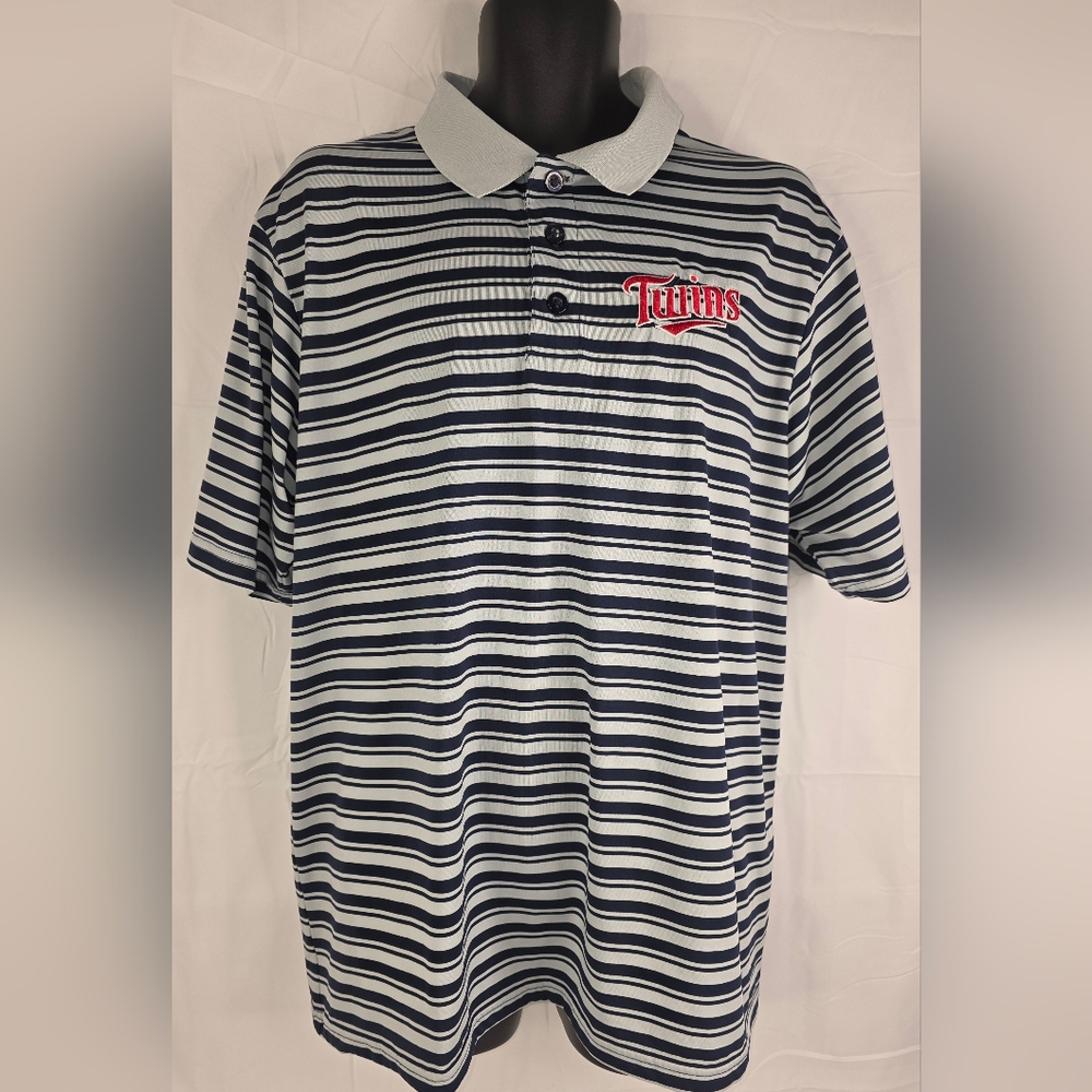 Majestic Minnesota Twins Polo XL Blue Gray Striped Baseball Twin Cities CK-3283